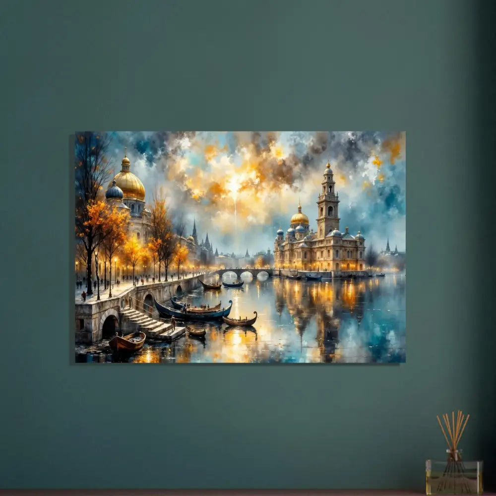 Vibrant impressionistic European city sunset aluminum print showcasing elegance meets innovation