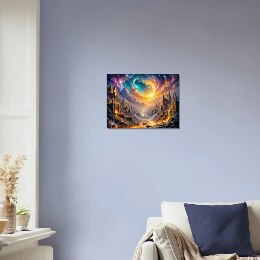 Aluminum Print Eclipsed Citadel glow in PixiOnyx Luminous Realm with vibrant fantasy landscape