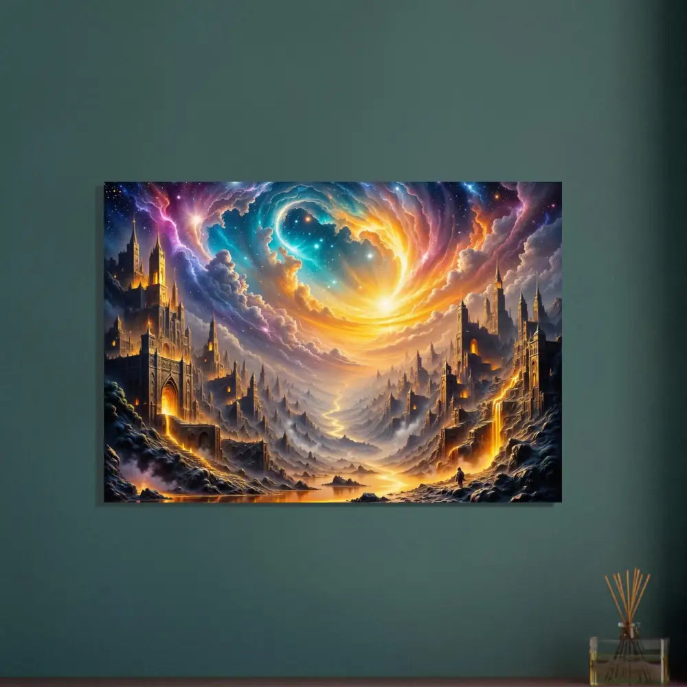Aluminum Print of Eclipsed Citadel Glow in PixiOnyx Luminous Realm fantasy landscape