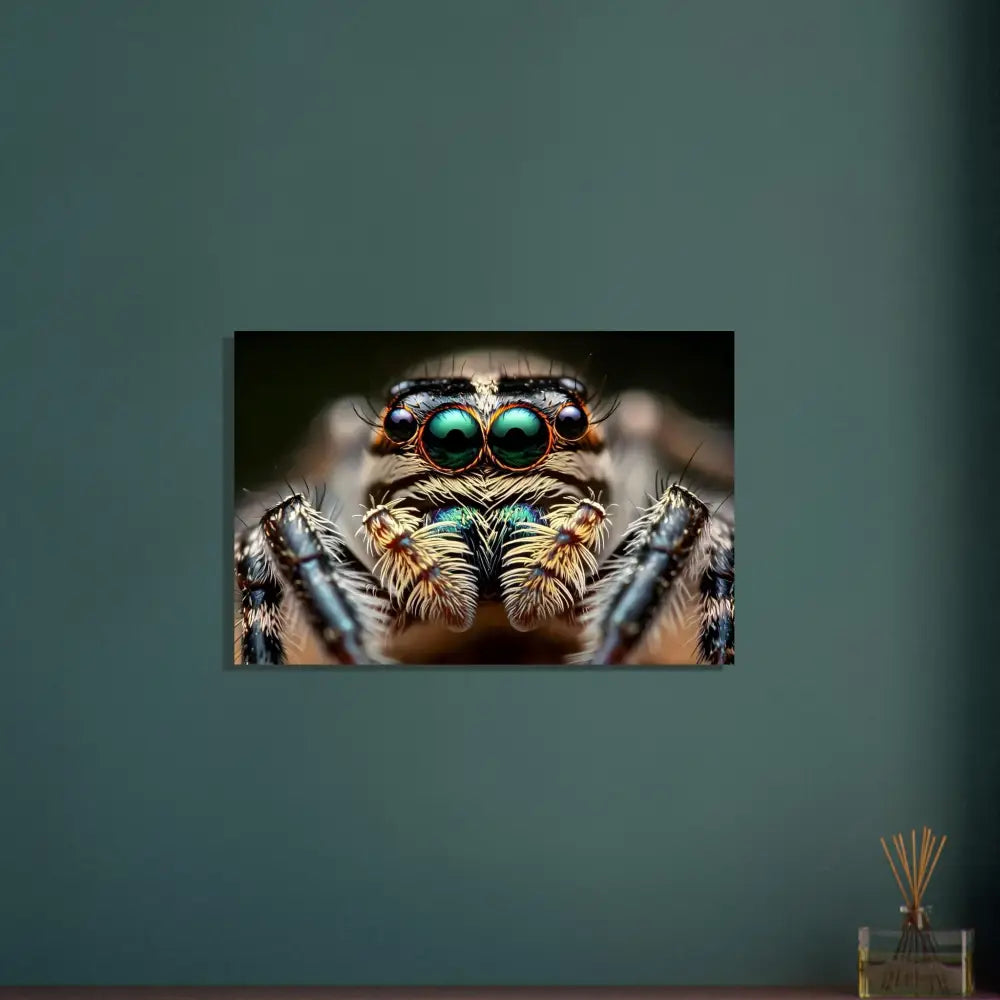 Framed close-up of an eight-eyed spider for Aluminum Print Eight-Eyed Watcher PixiOnyx Nature Obscura