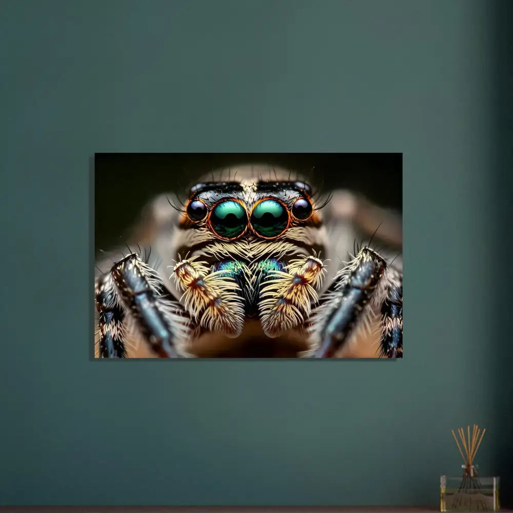 Close-up of spider on canvas print Aluminum Print Eight-Eyed Watcher PixiOnyx Nature Obscura