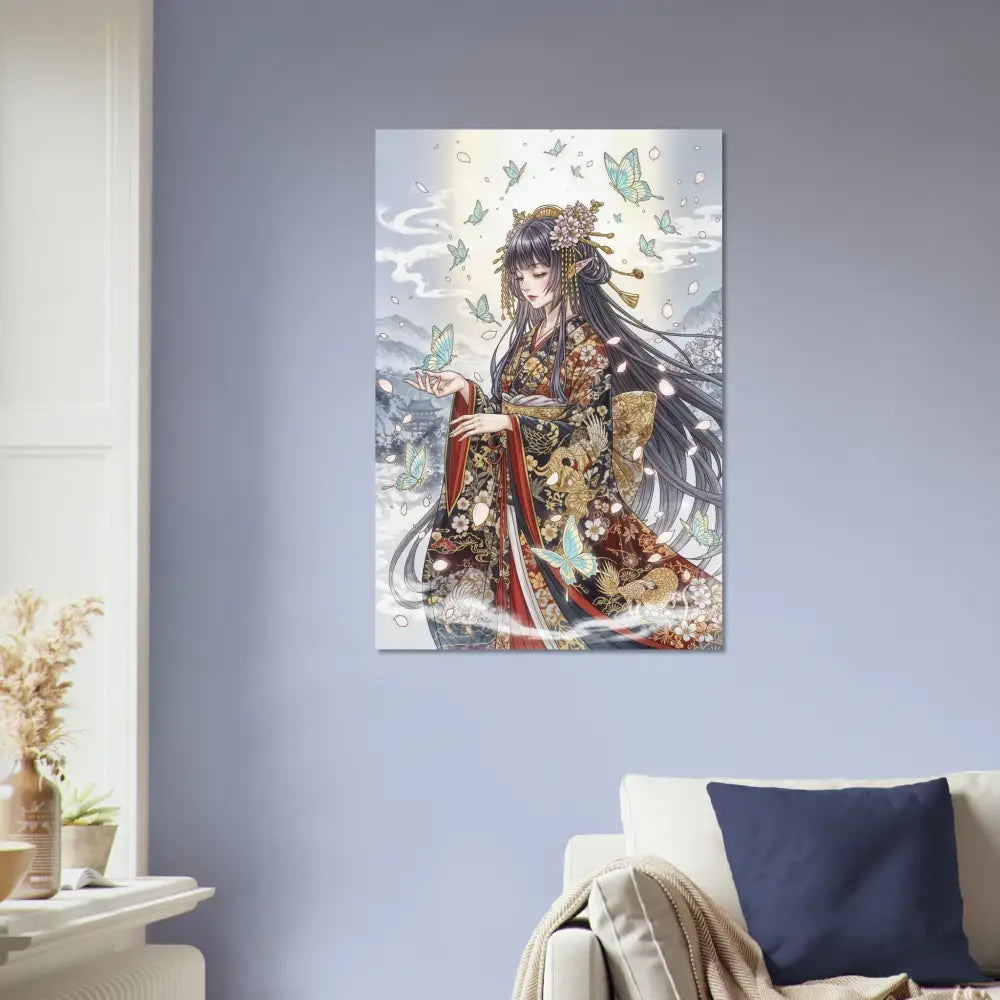 Ethereal Kimono Maiden aluminum print with vibrant colors on durable aluminum panels