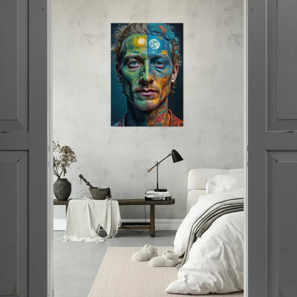Colorful psychedelic portrait art featured on Aluminum Print Faces of the Wild Code
