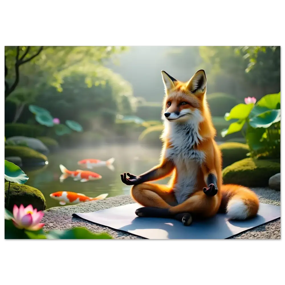 Meditating fox on yoga mat Aluminum Print Foxasana PixiOnyx Mirror Calm Series