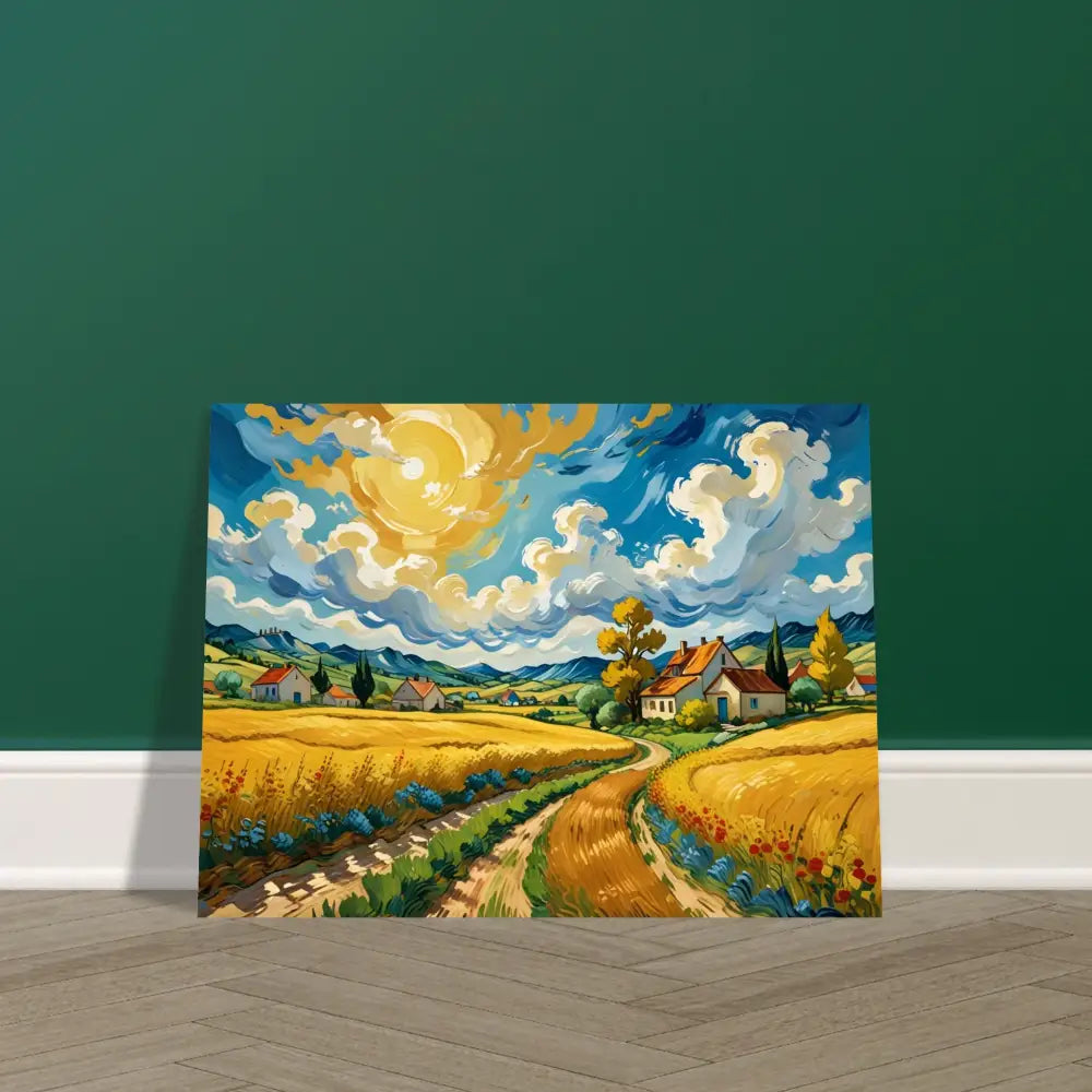 Vibrant landscape painting Aluminum Print Golden Fields Reverie PixiOnyx Pastoral Dreamscape