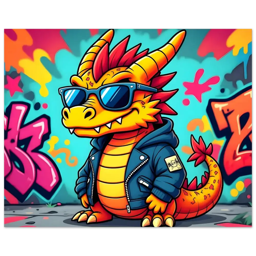 Cool cartoon dragon wearing sunglasses and a jacket on Aluminum Print Graffiti Groove Dragon