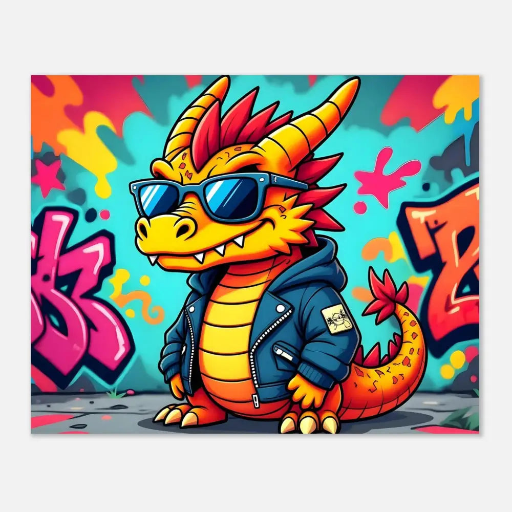 Cartoon dragon in a jacket and sunglasses on Aluminum Print Graffiti Groove Dragon