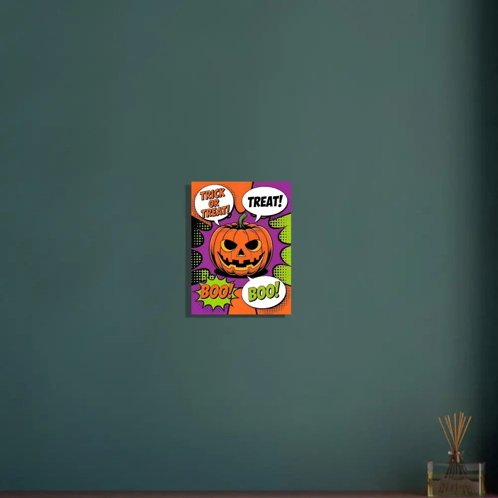 Vibrant Halloween pop art canvas print with jack-o’-lantern and comic speech bubbles