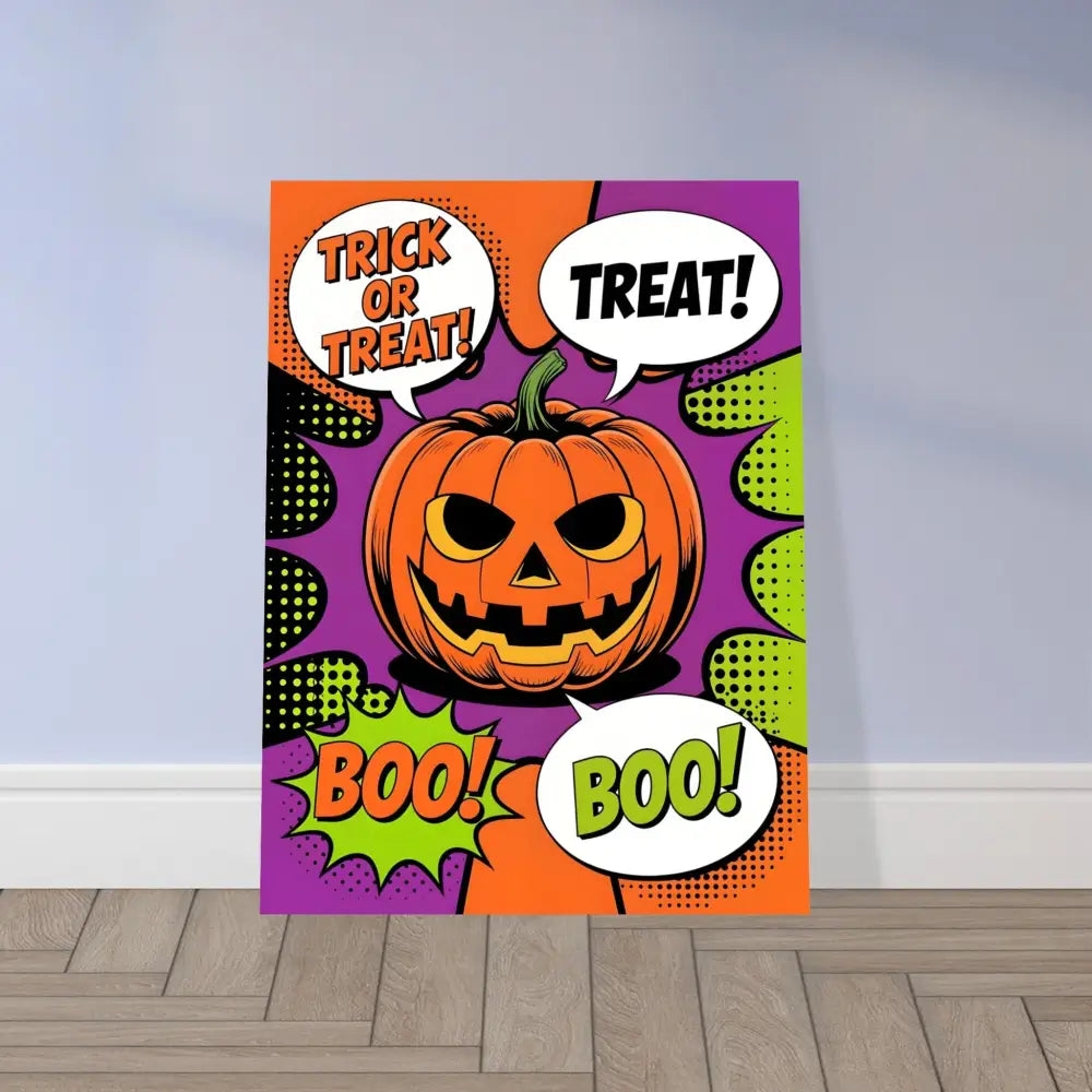 Halloween pop art canvas print featuring a jack-o’-lantern for vibrant trick-or-treat decor