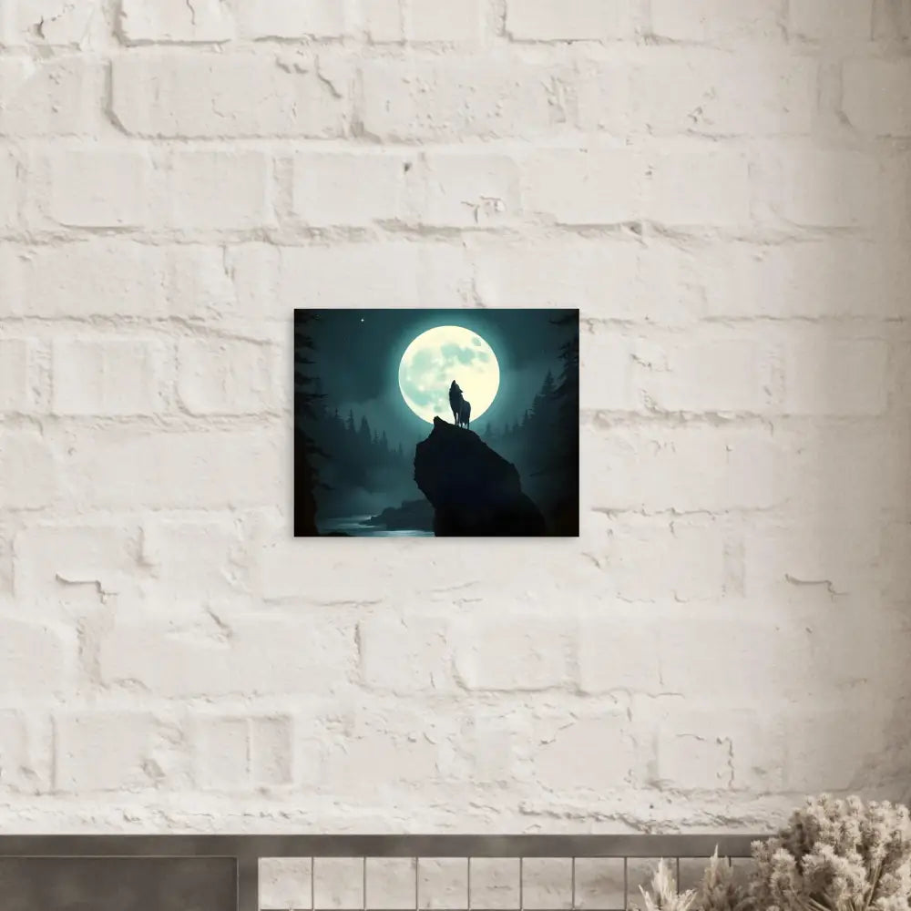 Aluminum print of a wolf howling at the moon on a canvas inspired by PixiOnyx Lunar Reverie