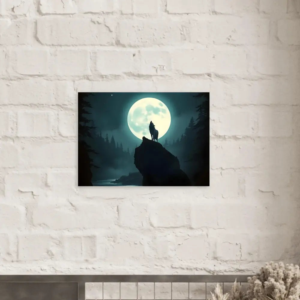Aluminum print of a wolf howling at the moon on a canvas from PixiOnyx Lunar Reverie
