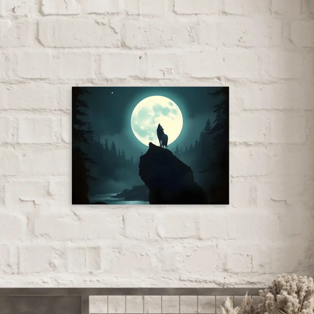 Aluminum print of a wolf howling at the moon artwork in PixiOnyx Lunar Reverie collection