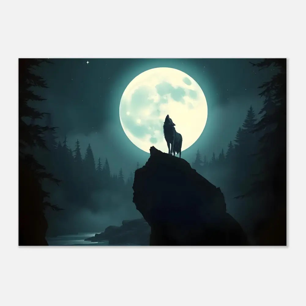 Aluminum Print of a Wolf howling at the Moon from PixiOnyx Lunar Reverie collection