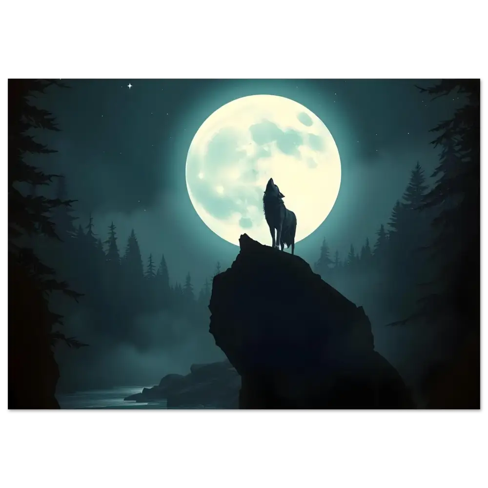 Silhouette of howling wolf against full moon on Aluminum Print – PixiOnyx Lunar Reverie