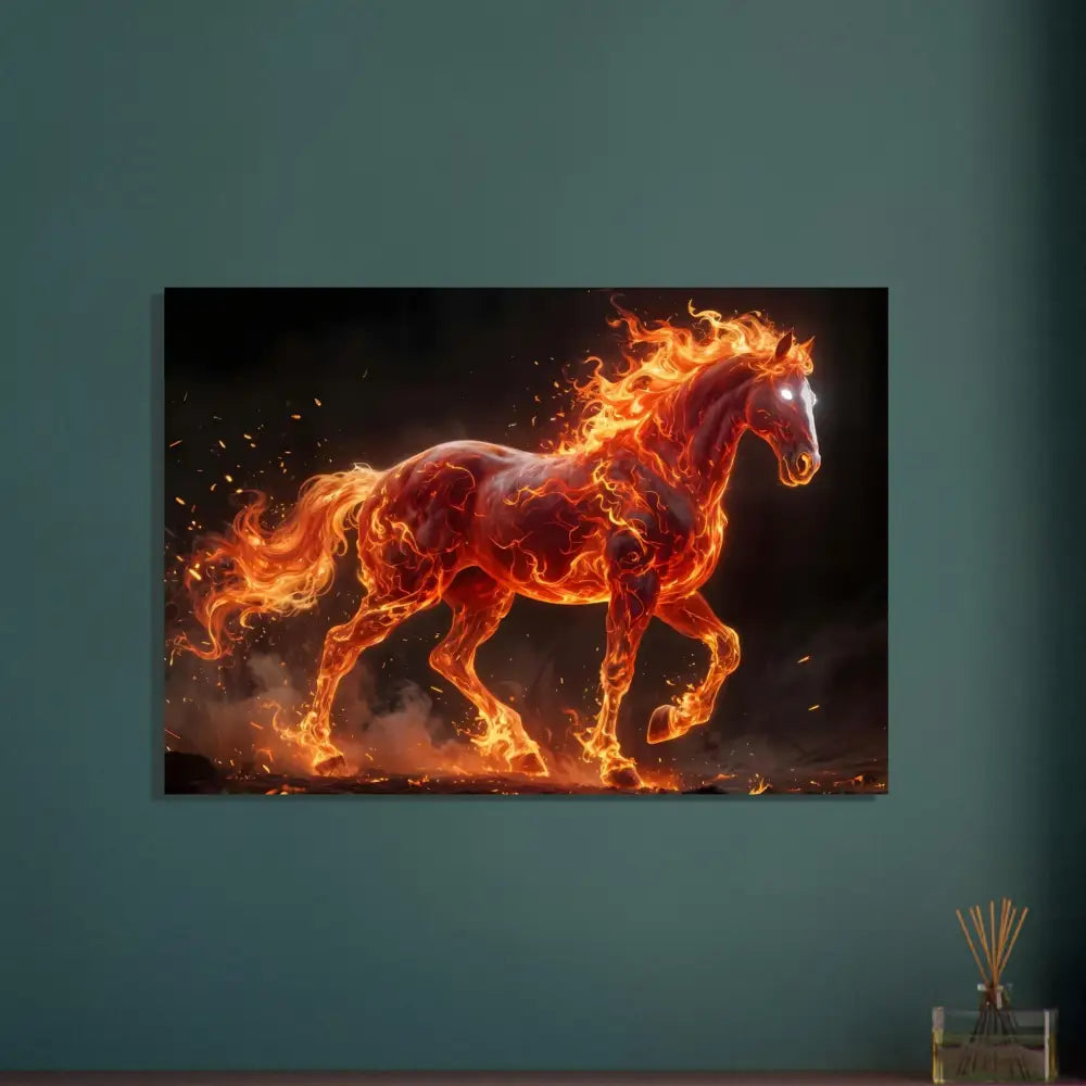 Aluminum print of Inferno Stallion with glowing eyes from PixiOnyx Luminous Fury series
