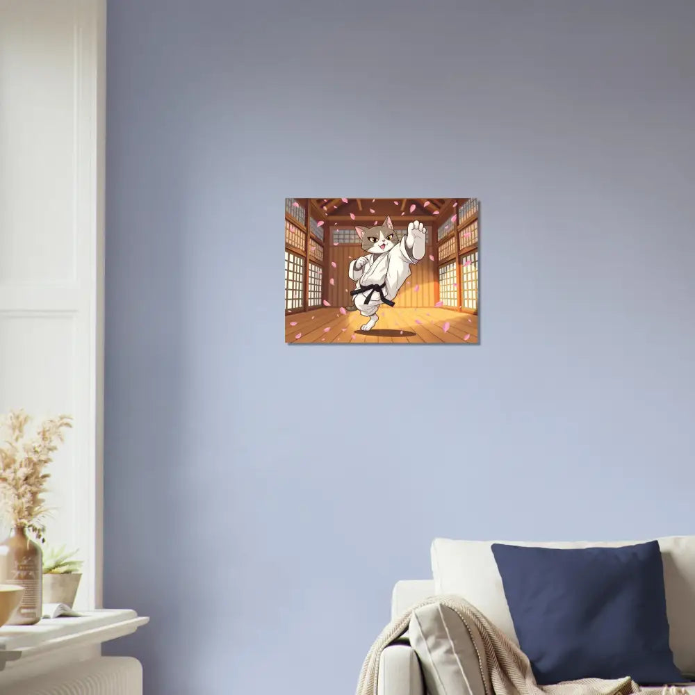 Aluminum Print Karate Cat Cherry Blossom Showdown wall art by PixiOnyx Whimsical Combat