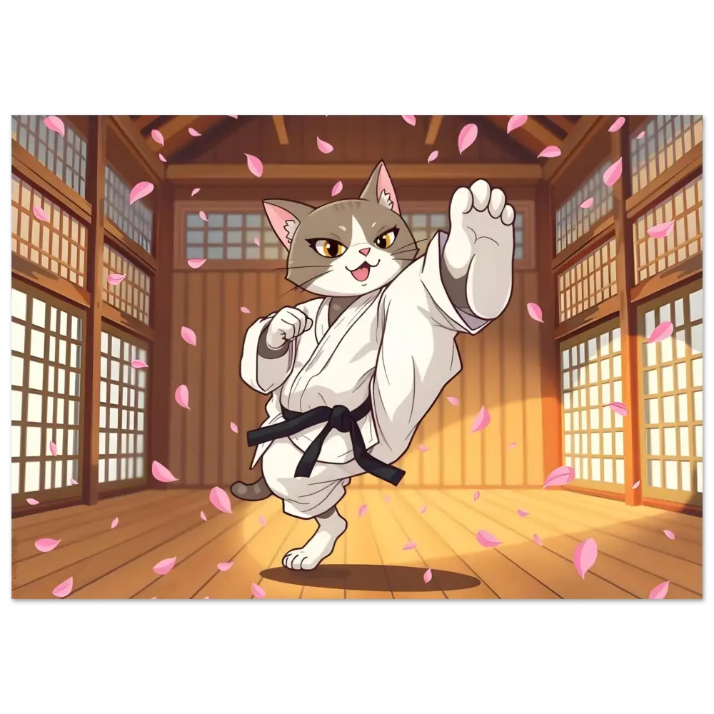 Aluminum print featuring a Karate Cat with Cherry Blossom Showdown design