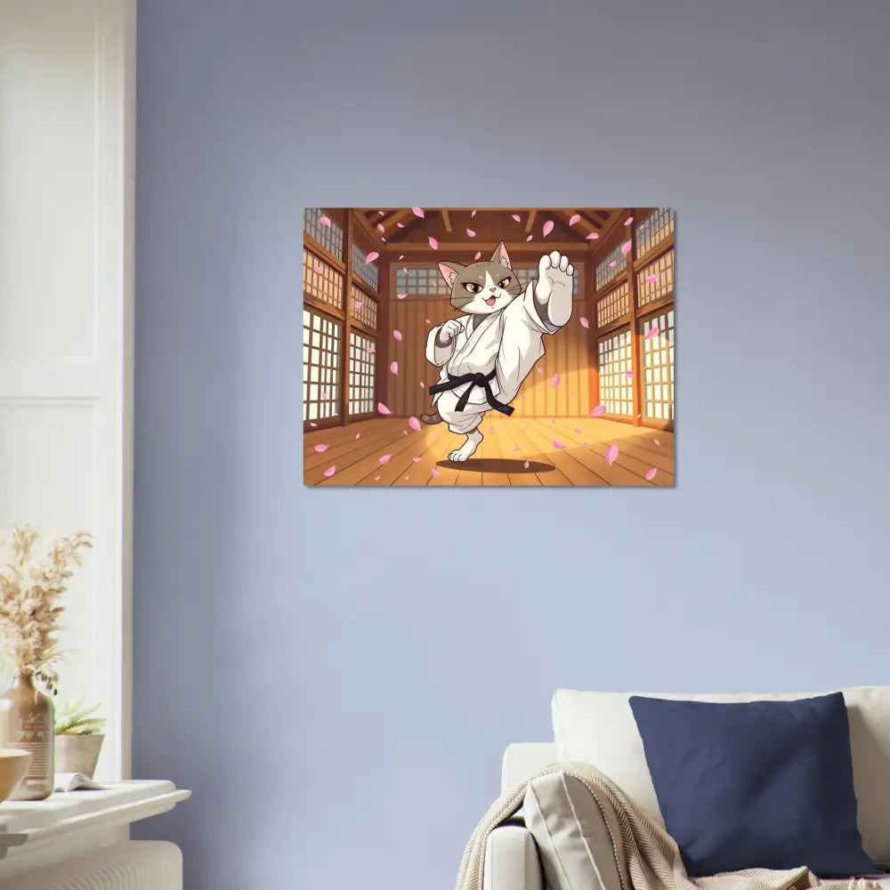 Aluminum print of Karate Cat wall art featuring Cherry Blossom Showdown by PixiOnyx