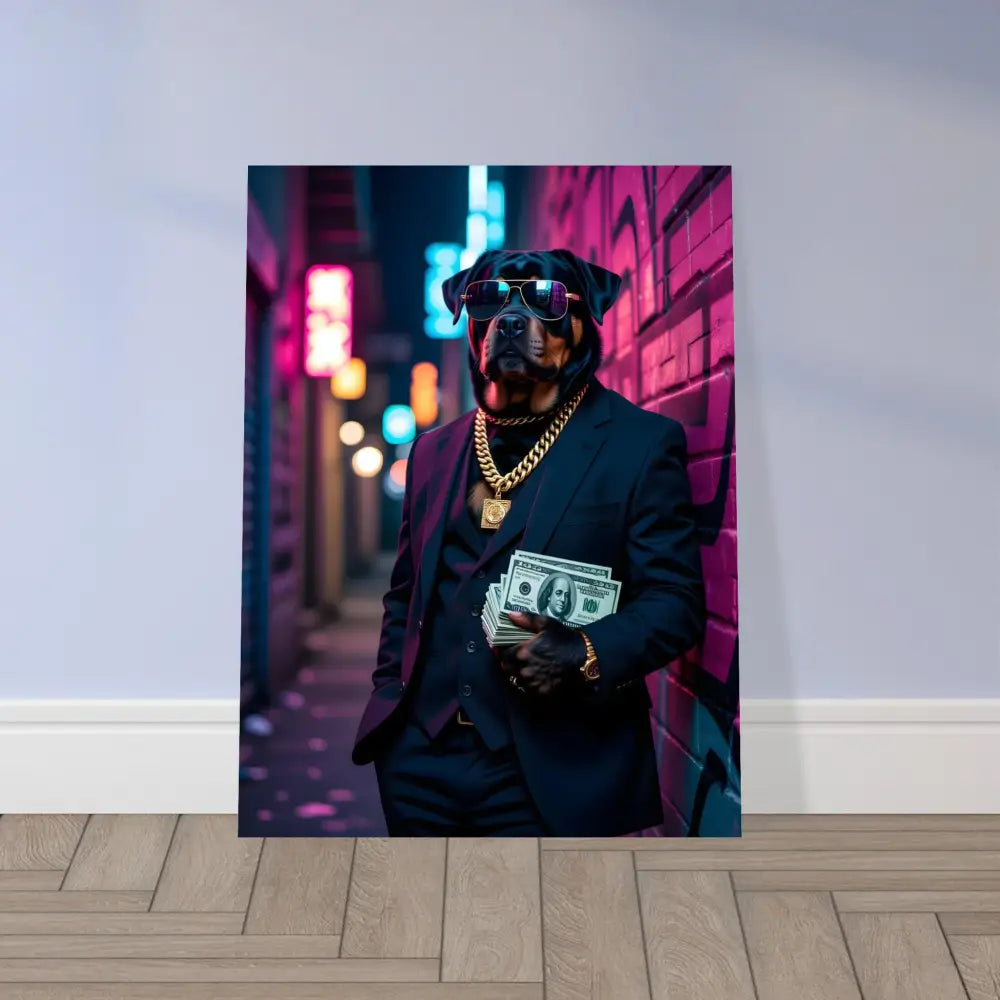 Rottweiler in a suit holding money for Aluminum Print Kingpin K9 PixiOnyx Urban Alloy