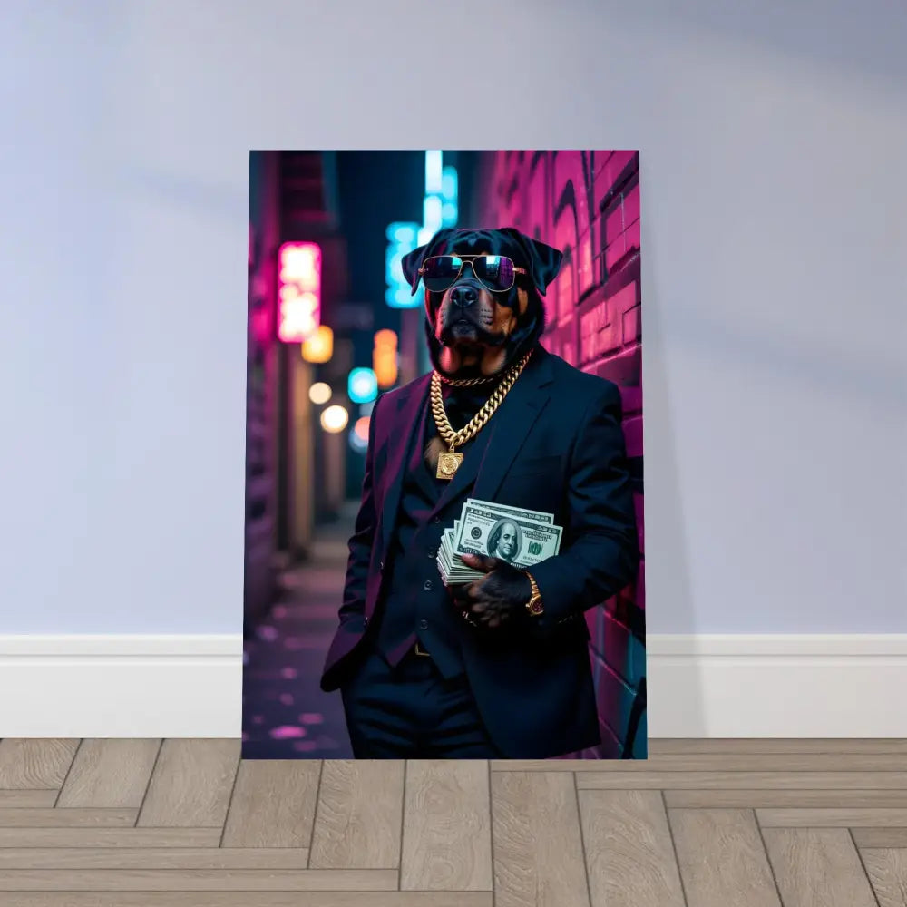 Rottweiler in suit holding money on Aluminum Print Kingpin K9 PixiOnyx Urban Alloy