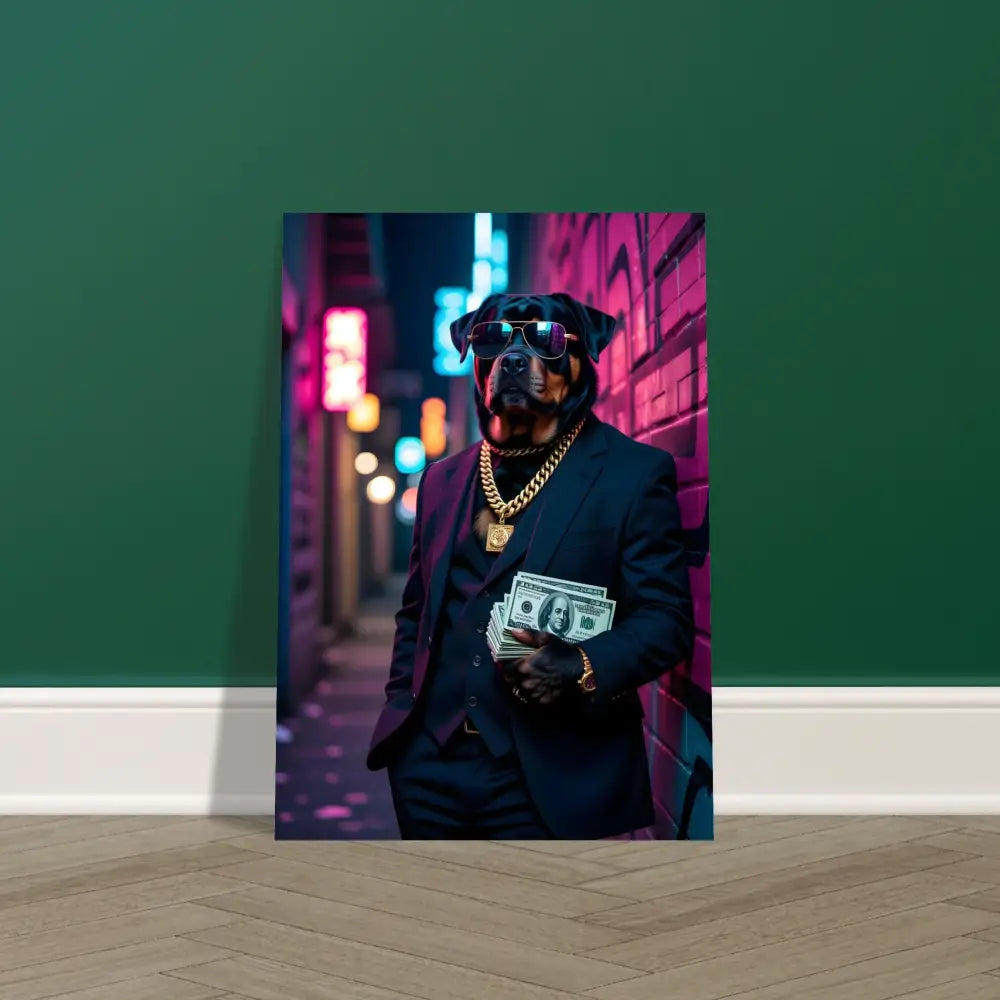 Rottweiler in suit with money for Aluminum Print Kingpin K9 PixiOnyx Urban Alloy