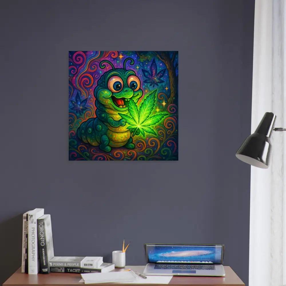 Cartoon caterpillar with cannabis leaf art on metal Aluminum Print Leaf Me Alone Vibin