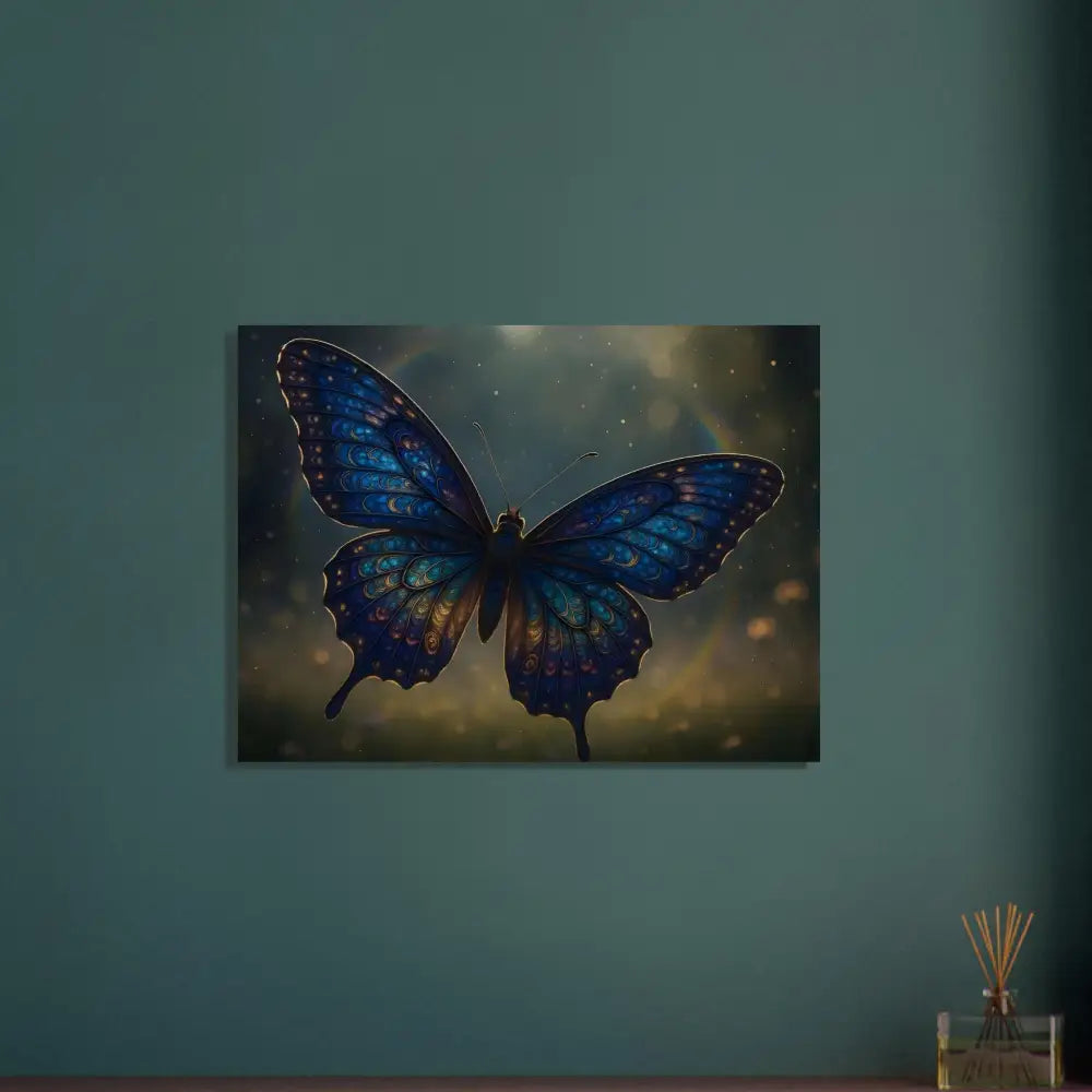 Blue butterfly artwork on Aluminum Print Luminara Ascend by PixiOnyx Chromatic Fusion