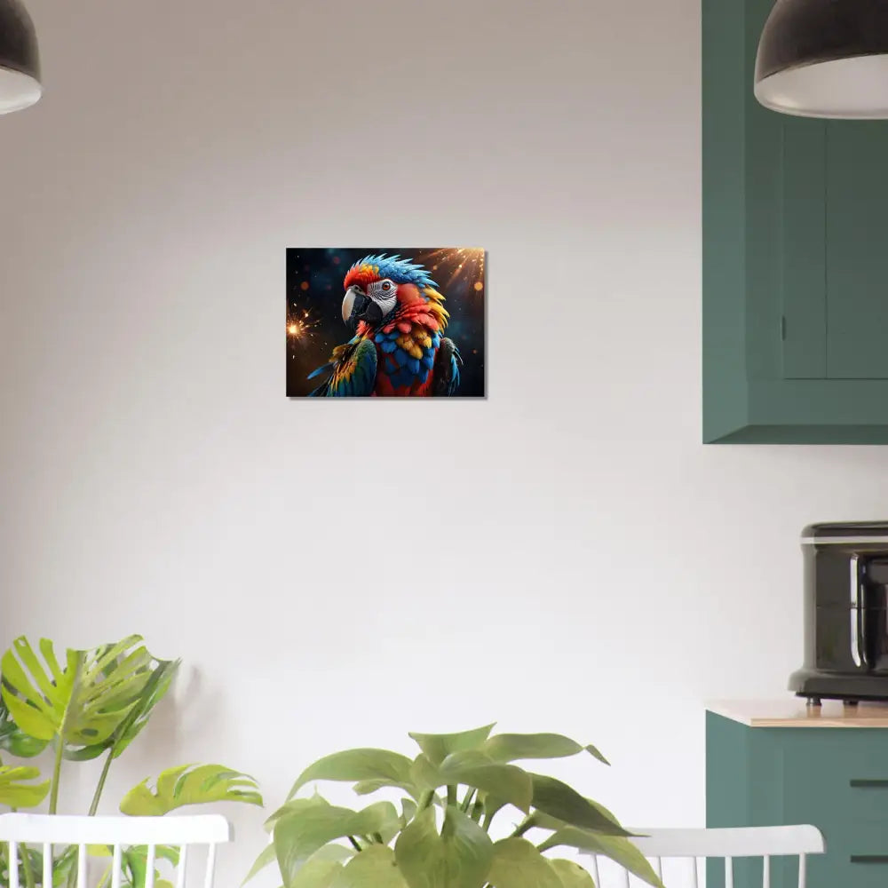 Colorful parrot art print Aluminum Print Macaw Firelight PixiOnyx Metallic Nature Jungle