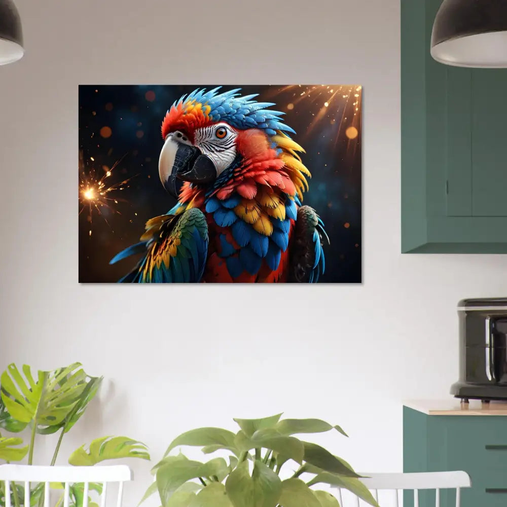 Colorful parrot wall art Aluminum Print Macaw Firelight PixiOnyx Metallic Nature Jungle Illusion