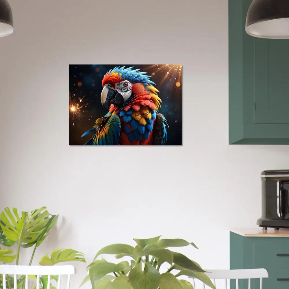 Colorful parrot art print for Aluminum Print Macaw Firelight PixiOnyx Metallic Nature Jungle Illusion