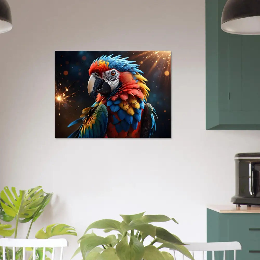Colorful Parrot Art Print Aluminum Wall Decor Macaw Firelight PixiOnyx Metallic Jungle