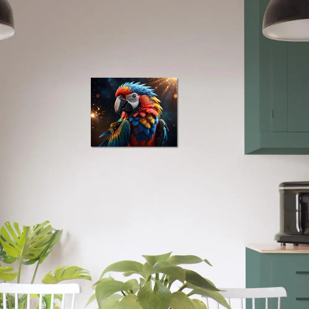 Colorful Parrot Art Print on Aluminum Macaw Firelight PixiOnyx Metallic Nature Jungle Illusion