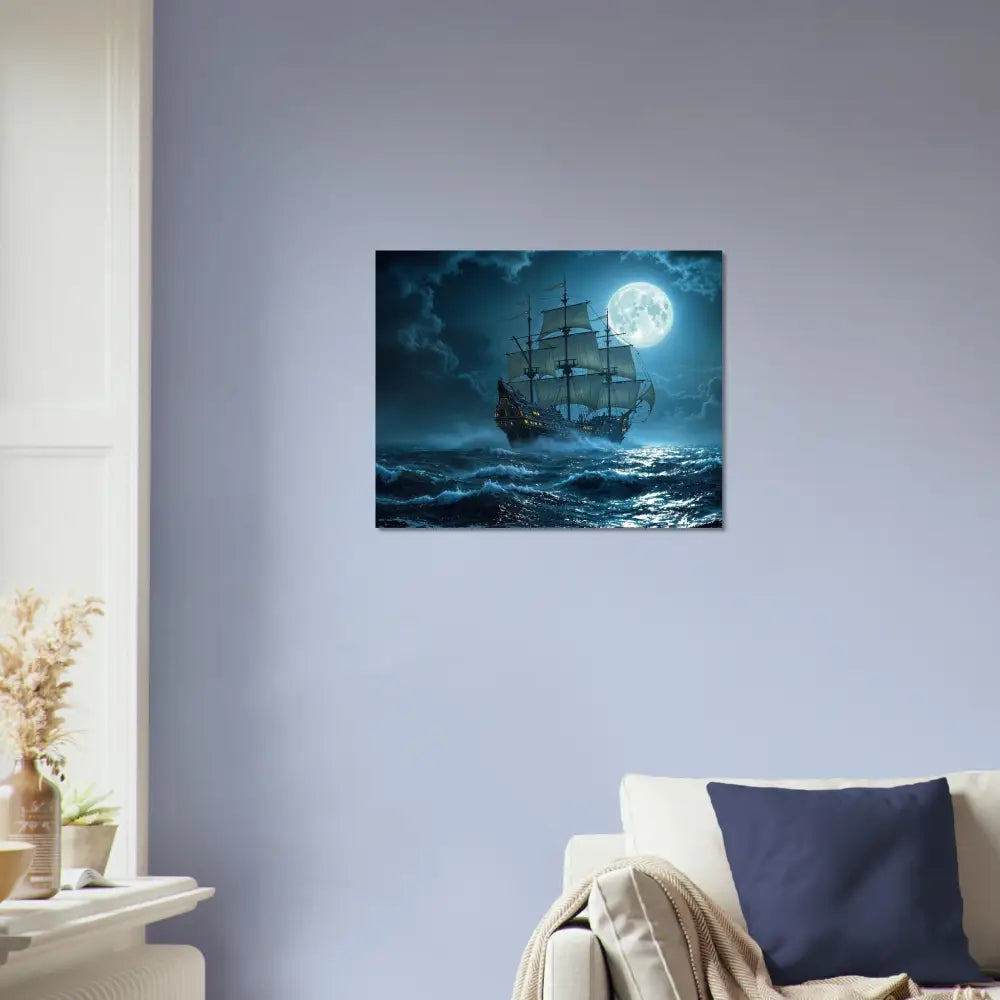 Framed ship painting aluminum print Moonlit Majesty PixiOnyx Glimmersteel Edition