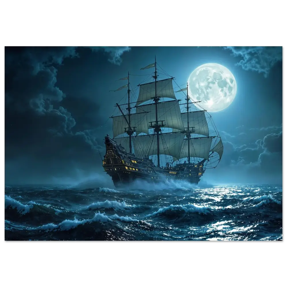 Aluminum Print Moonlit Majesty PixiOnyx Gimmersteel Edition of galleon sailing stormy seas