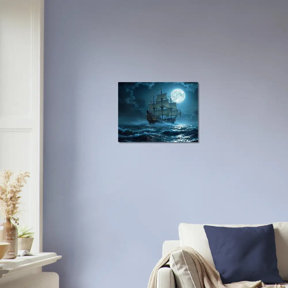 Framed ship painting on Aluminum Print Moonlit Majesty PixiOnyx Glimmersteel Edition
