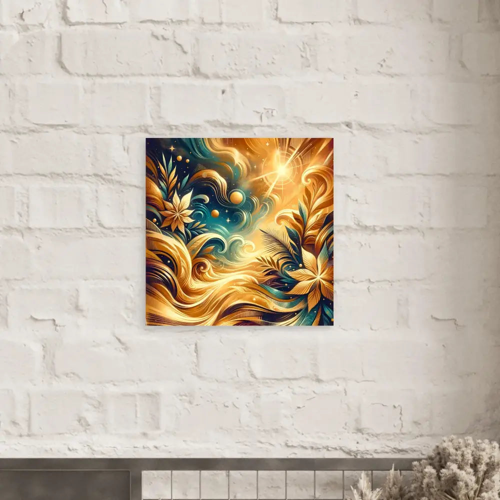 Square abstract floral painting displayed on Aluminum Print Nebula Bloom Cascade by PixiOnyx