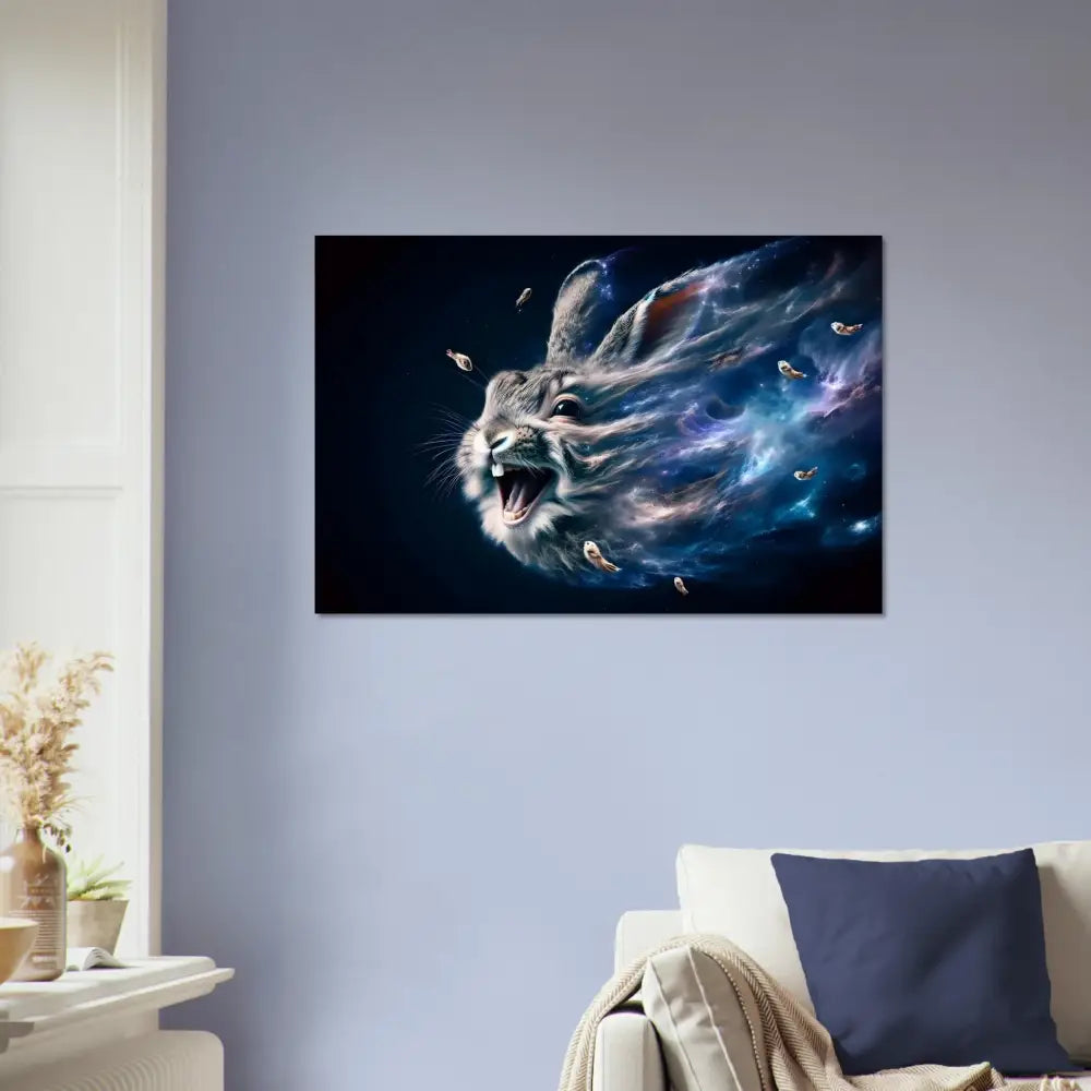 Rabbit head with cosmic nebula artwork on Aluminum Print Nebula Howl by PixiOnyx
