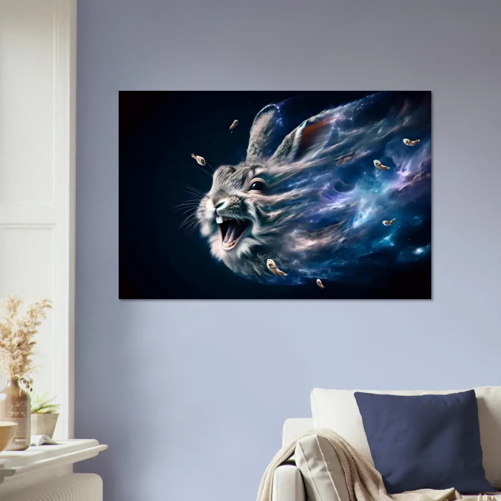 Cosmic rabbit artwork Aluminum Print Nebula Howl Psycho Cottontail Quartet PixiOnyx
