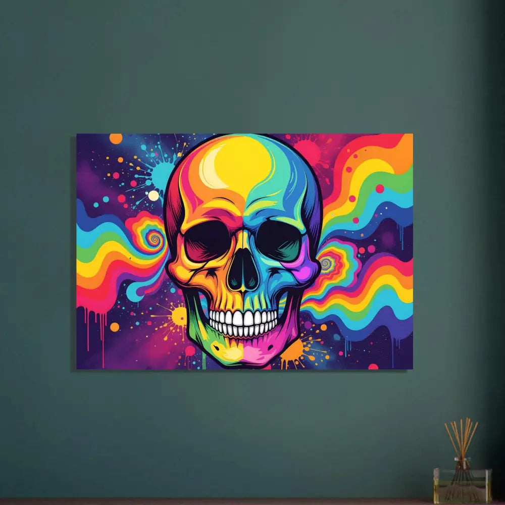Colorful psychedelic skull art on Aluminum Print Neon Psychedelic Skull PixiOnyx Metal Wall Decor
