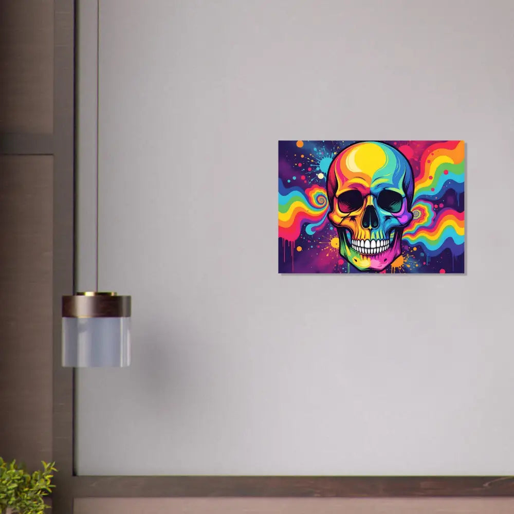 Colorful skull artwork aluminum print Neon Psychedelic Skull PixiOnyx metal art display