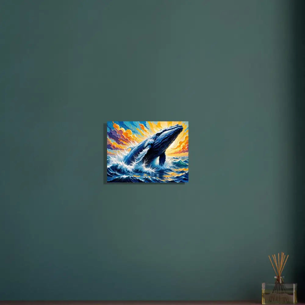 Vibrant whale breaching ocean king explodes on premium aluminum sheets floating wall mount