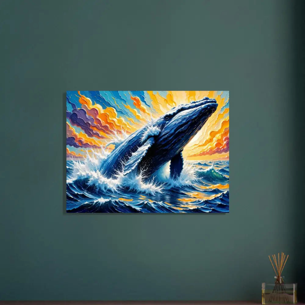 Vibrant oil painting of Ocean King explodes from turbulent waters on premium aluminum sheets with floating wall mount