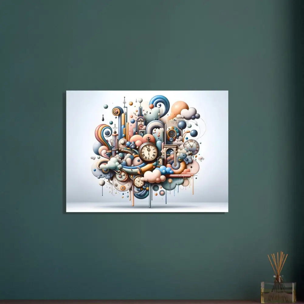 Colorful whimsical clockwork art on Aluminum Print Pastel Mechanica Dadaist Bloom PixiOnyx