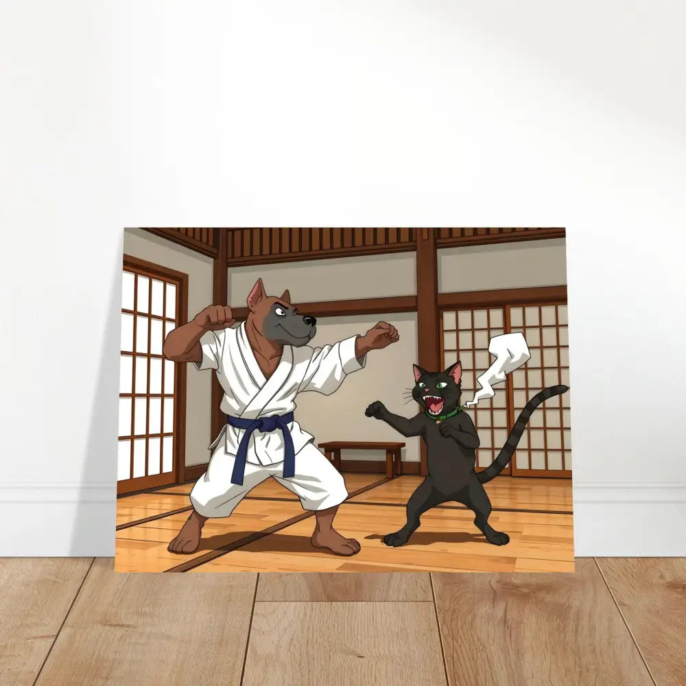 Cartoon Karate Dog and Cat Aluminum Print from Paws of Fury Martial Mayhem series