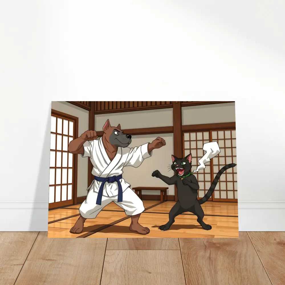 Cartoon Karate Dog and Cat on Aluminum Print Paws of Fury Martial Mayhem