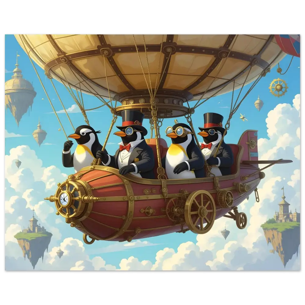 Steampunk Penguin Airship Aluminum Print for PixiOnyx Sky Voyage Metal Edition
