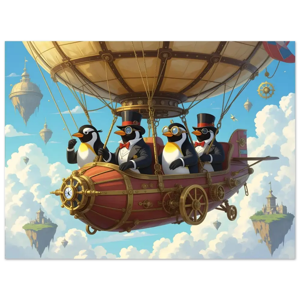 Steampunk penguin airship Aluminum Print Penguin Zeppelin Society Sky Voyage Metal Edition