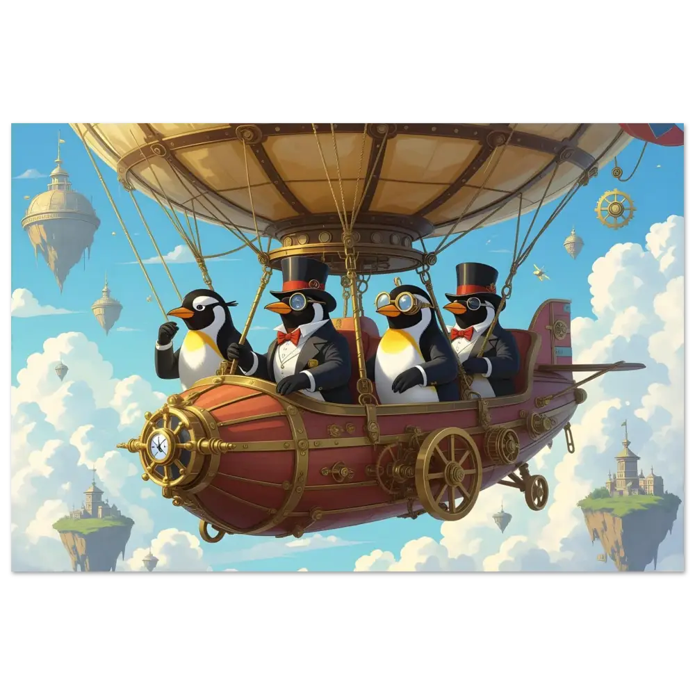 Steampunk penguin airship Aluminum Print Penguin Zeppelin Society Sky Voyage Metal Edition
