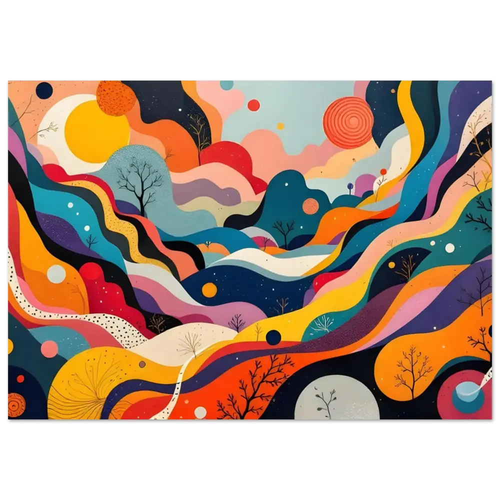 Abstract colorful landscape aluminum print with Psychedelic Landscape Flowstate design
