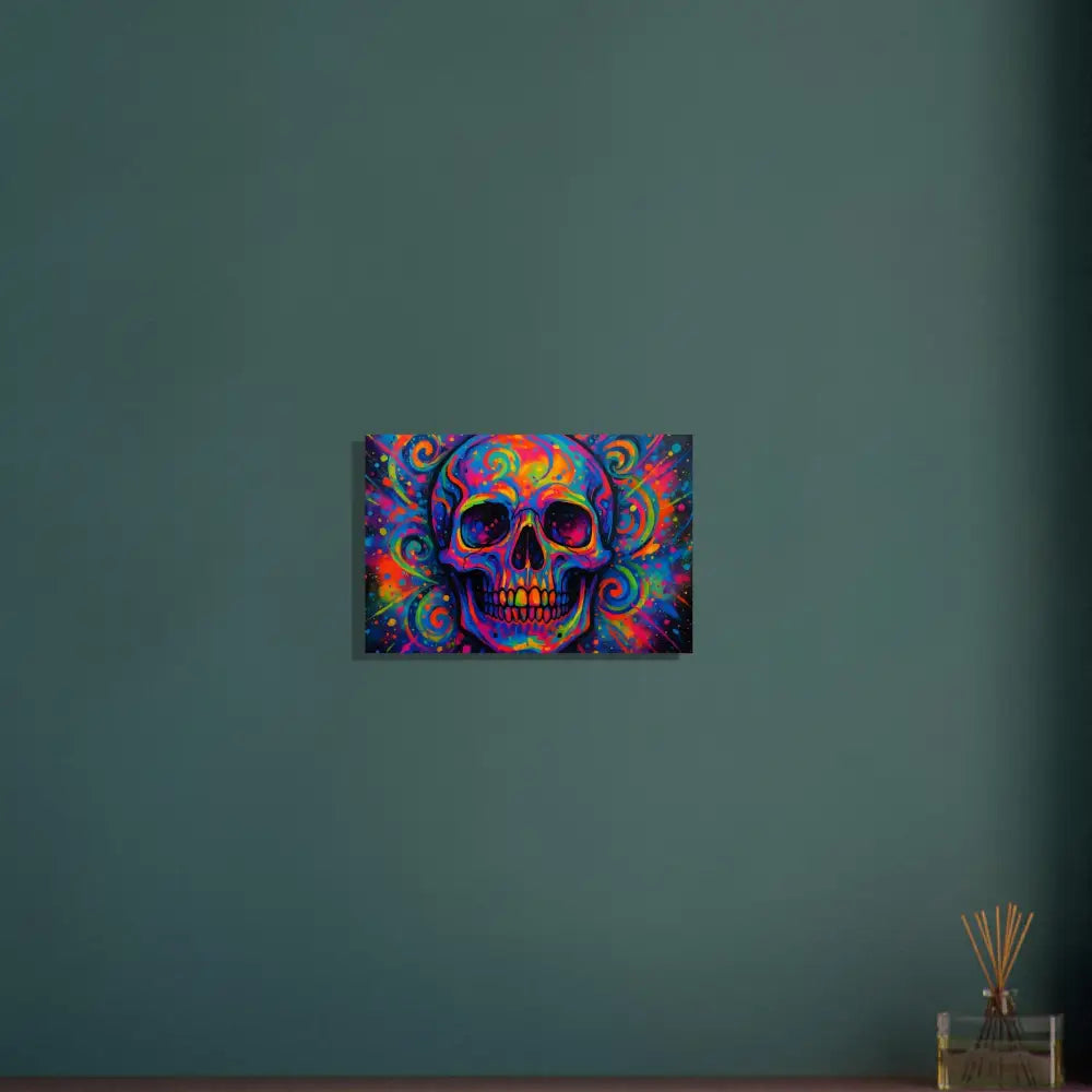 Colorful psychedelic skull art on Aluminum Print Psychedelic Skull Eruption by PixiOnyx